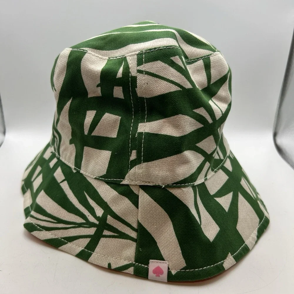 Kate Spade New York Palm Fronds Reversible Bucket Hat Green Cream One Size